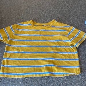 yellow and blue stripped arizona jean co crop top
